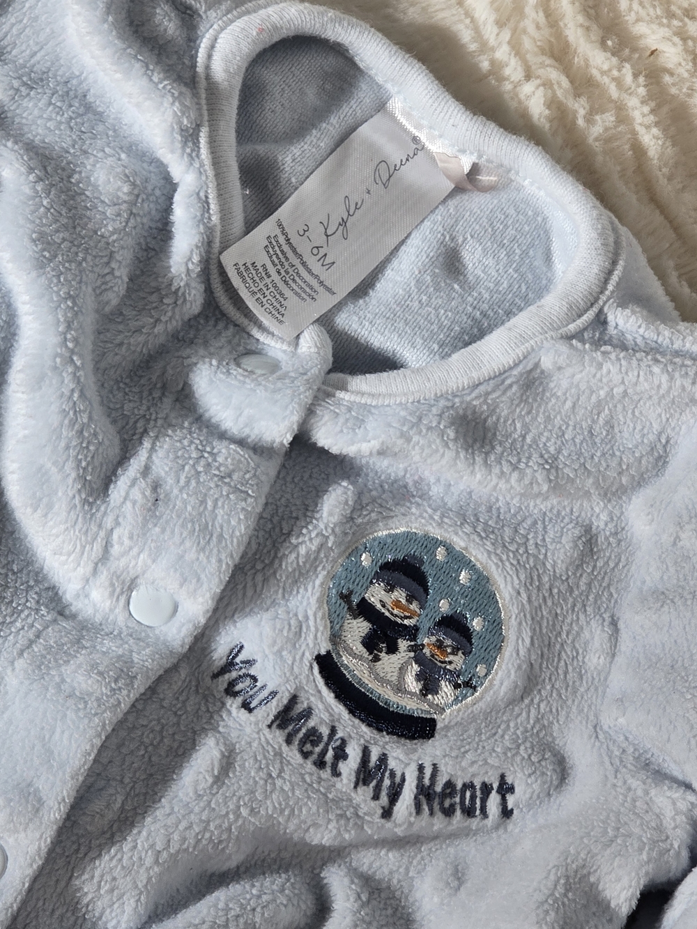 Soft Light Blue Baby Pajama Set with Hat - Picture 3 of 5